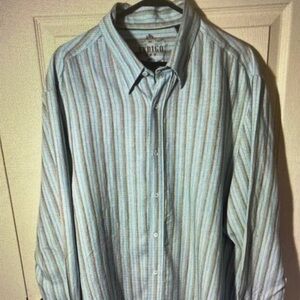 Indigo Men's Blue and White Striped Button-Down Shirt